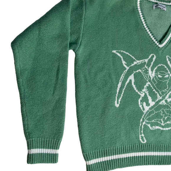 Heaven Can Wait Green V-Neck Graphic Sweater Size M KonoSuba Anime Manga - Picture 6 of 16